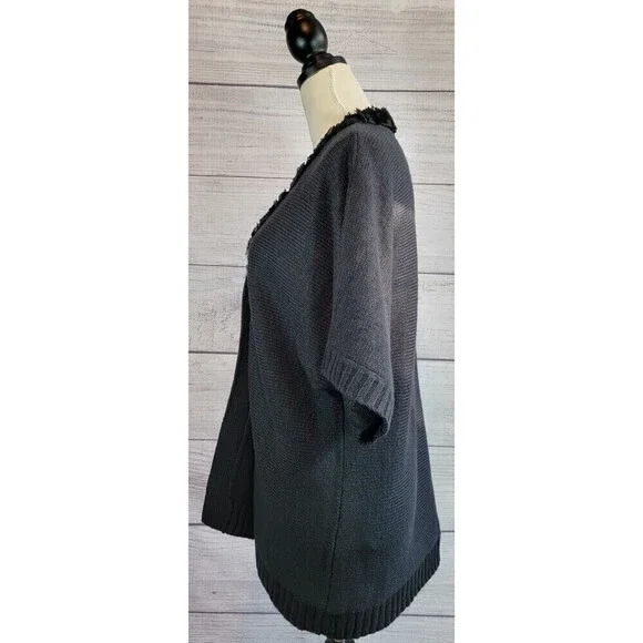 CHICO'S Flower Collar Knit Open Cardigan Black Size 3 (XL/16) - Picture 2 of 6